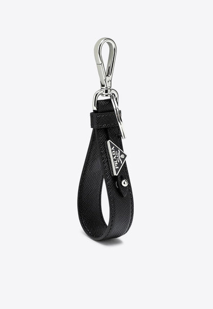 Saffiano Leather Logo Keychain