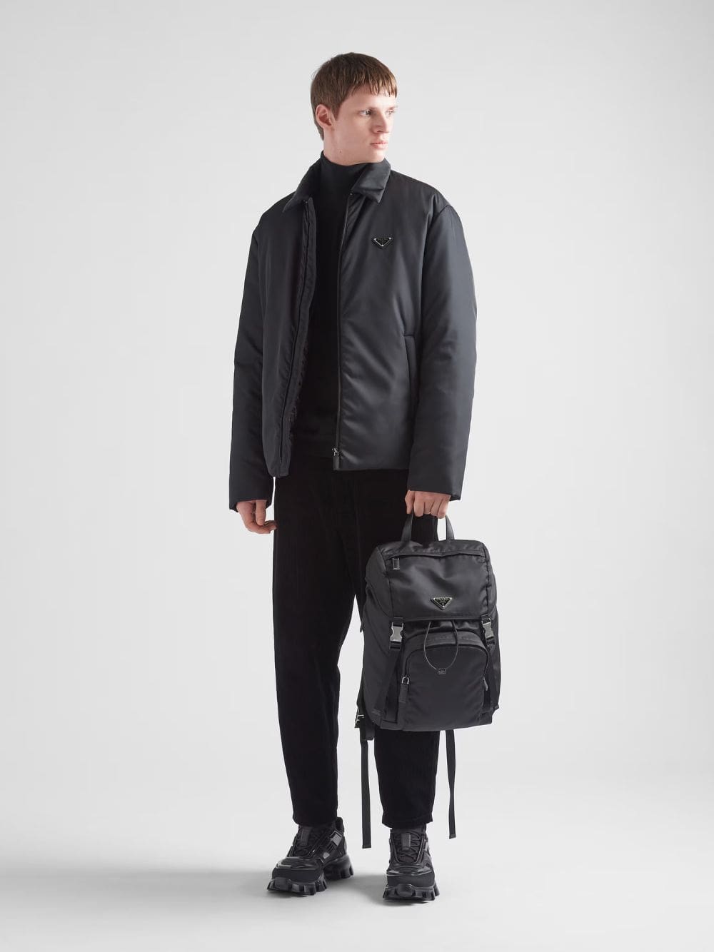 Black Re-Nylon and Saffiano Leather Backpack