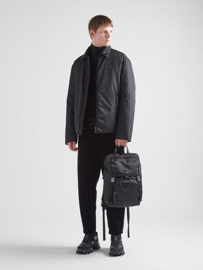 Black Re-Nylon and Saffiano Leather Backpack
