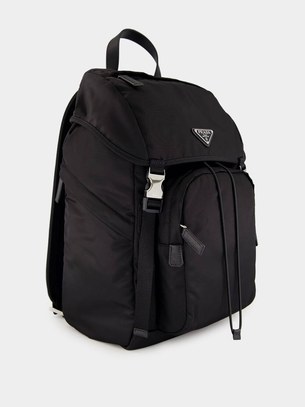 Black Re-Nylon and Saffiano Leather Backpack