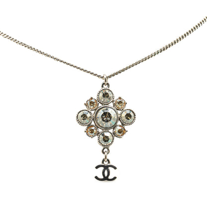 Silver Chanel Palladium Plated CC Crystal Pendant Necklace