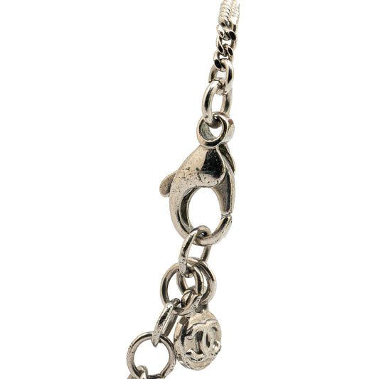 Silver Chanel Palladium Plated CC Crystal Pendant Necklace