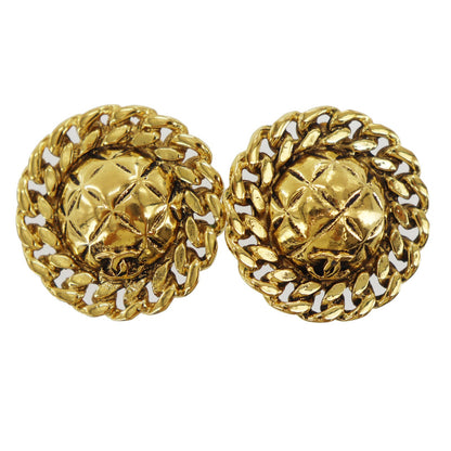 CHANEL Logos Chain Motif Earrings Gold Clip-On #BK663