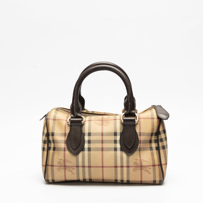 Burberry Haymarket Check PVC and Leather Boston Bag