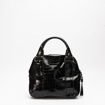 Guess Black Faux Crocodile Top Handle Bag