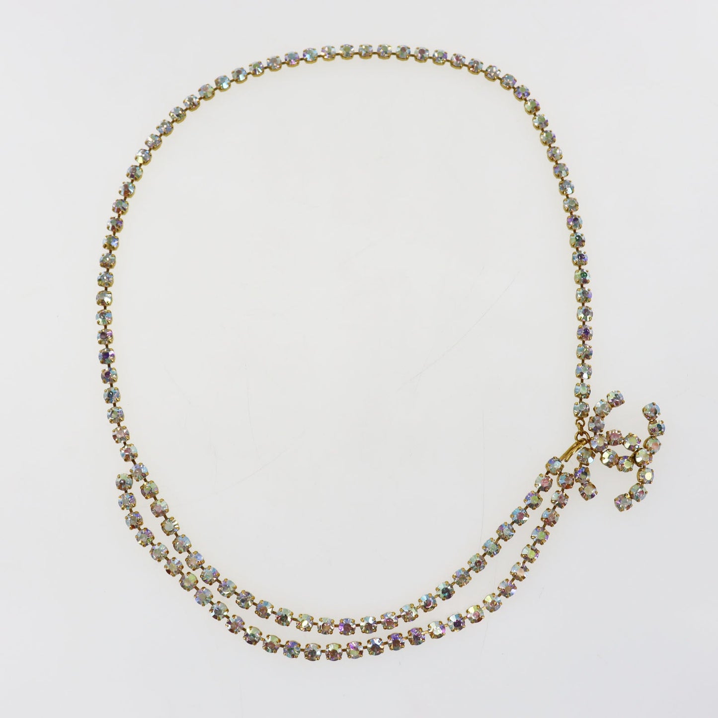 CHANEL CC Logos Rhineston Belt Gold Plated 96 P #CS201