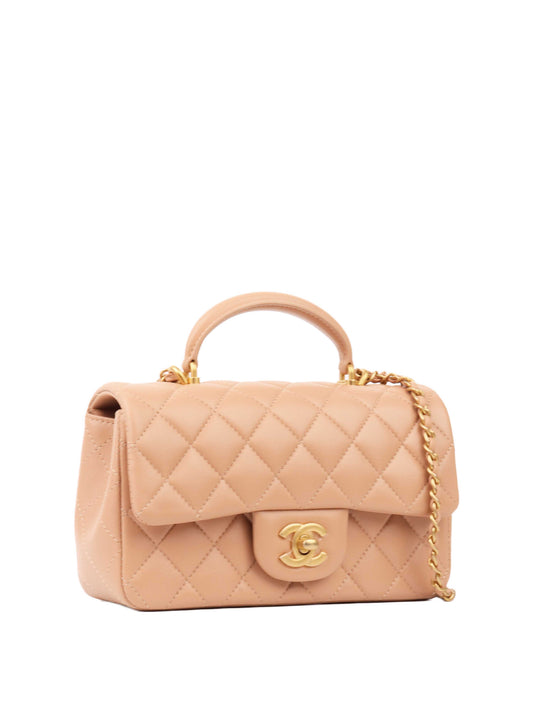 Chanel Beige Mini Rectangular Classic Flap with Top Handle.