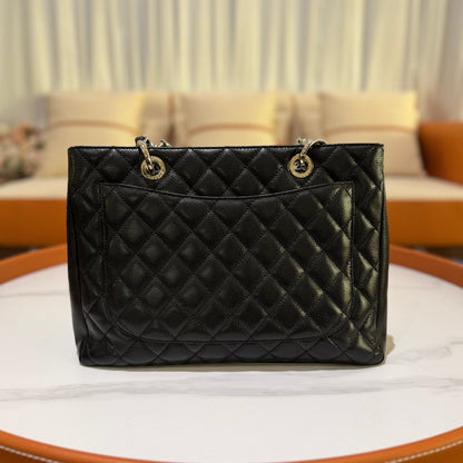 CHANEL TOTE CLASSIC BLACK SILVER CAVIAR LEATHER SHOULDER BAG