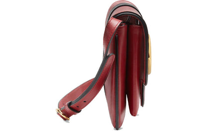 GUCCI Arli Gold Label Logo Colorblock Leather Shoulder Messenger Bag Small Red / Black 550129-0V1IG-6663