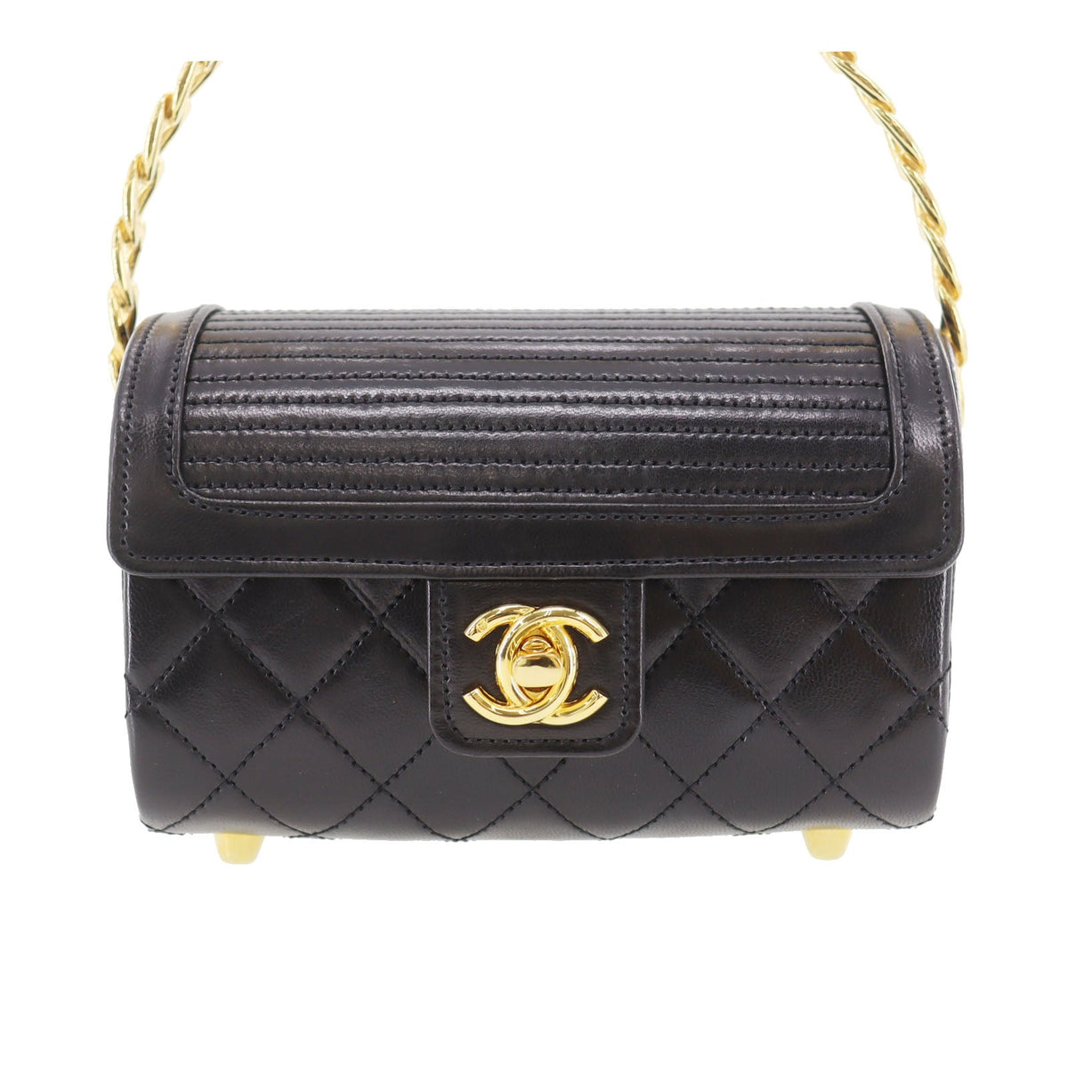 CHANEL  Flap Mini Handbag Black Lambskin Leather #CY875