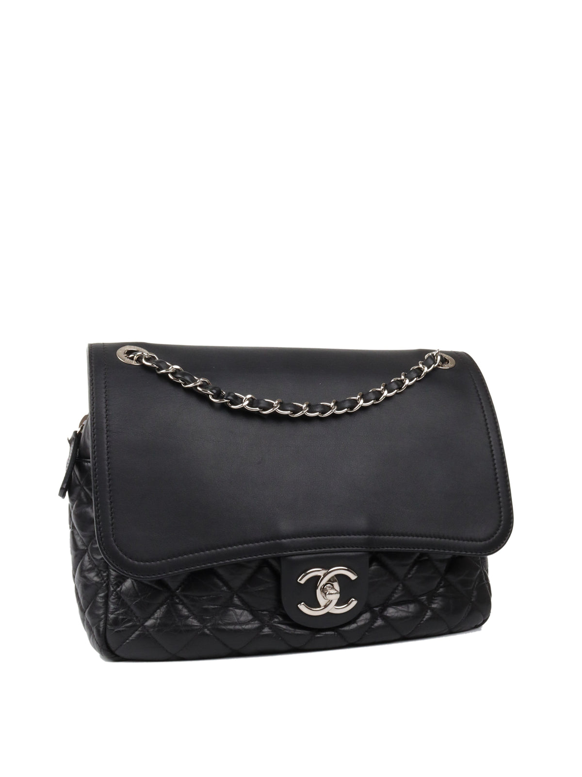 Chanel Black Wrinkled Quilted Flap Bag