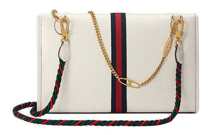 (WMNS) GUCCI Rajah Enamel Tiger Head Stripe Webbing Leather Chain Shoulder Messenger Bag White Retro 564697-0OLKX-8609