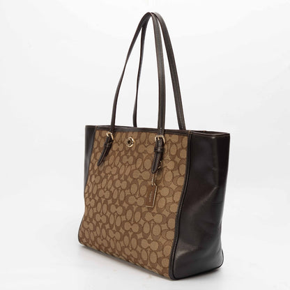 Coach Dual Toned Signature Canvas Leather Shopper Tote