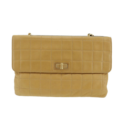 CHANEL Chocolate Bar  Handbag Beige Black Leather Vintage #AH448 S