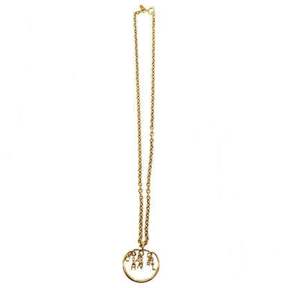 CHANEL CC Logos Circle Gold Plated Chain Necklace #AG189