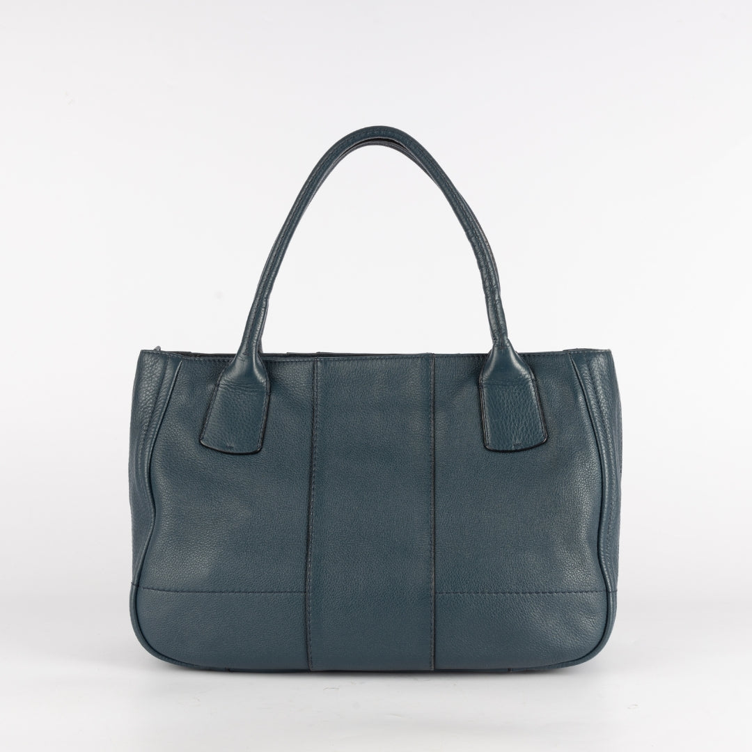 Salvatore Ferragamo Teal Blue Leather Gancini Tote Bag