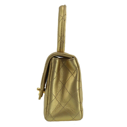CHANEL CC Quilted Hand Bag Gold Leather #QQ723