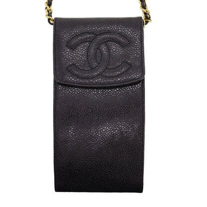 CHANEL Shoulder Pouch Bag Caviar Skin Leather #AH602