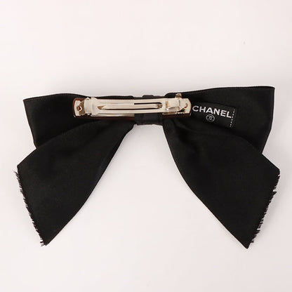CHANEL Satin Ribbon Hair Clip Black
