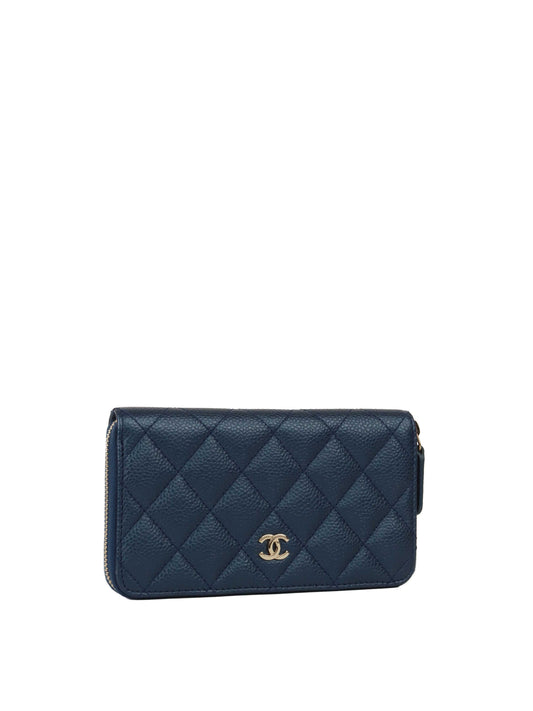 Chanel Blue Iridescent Zip Wallet with GHW.