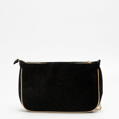 Jimmy Choo Black & Gold Glitter Velvet Crossbody Bag