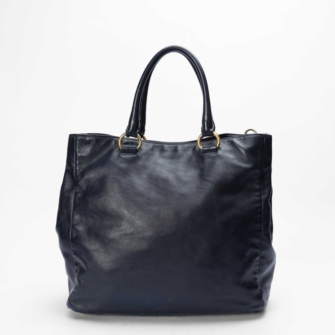 Prada Blue Soft Leather Front Zip Tote