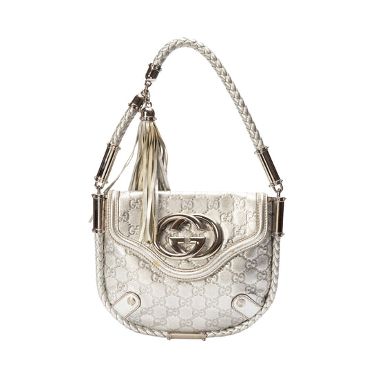 Gucci Metallic Silver Guccissima Britt Shoulder Bag