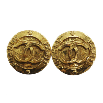 CHANEL CC Logos Round Gold Clip-On Circle Earrings 2853 #BR163