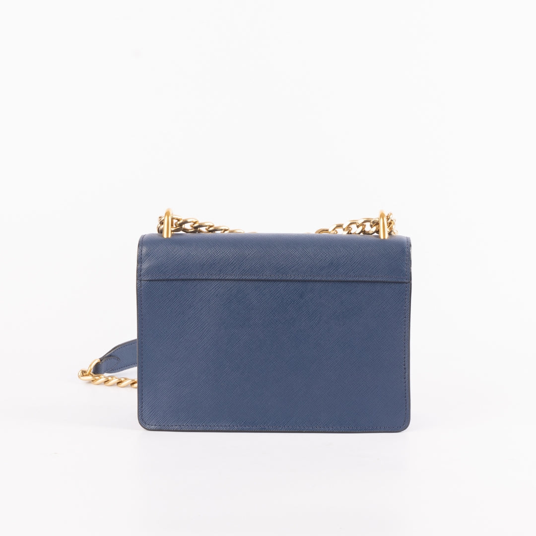 Prada Blue Leather Turnlock Flap Chain Crossbody Bag