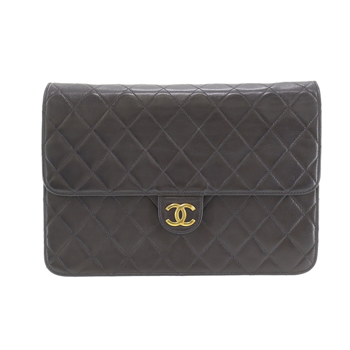 CHANEL Matelasse  Shoulder Bag Black Lambskin Leather #CN886
