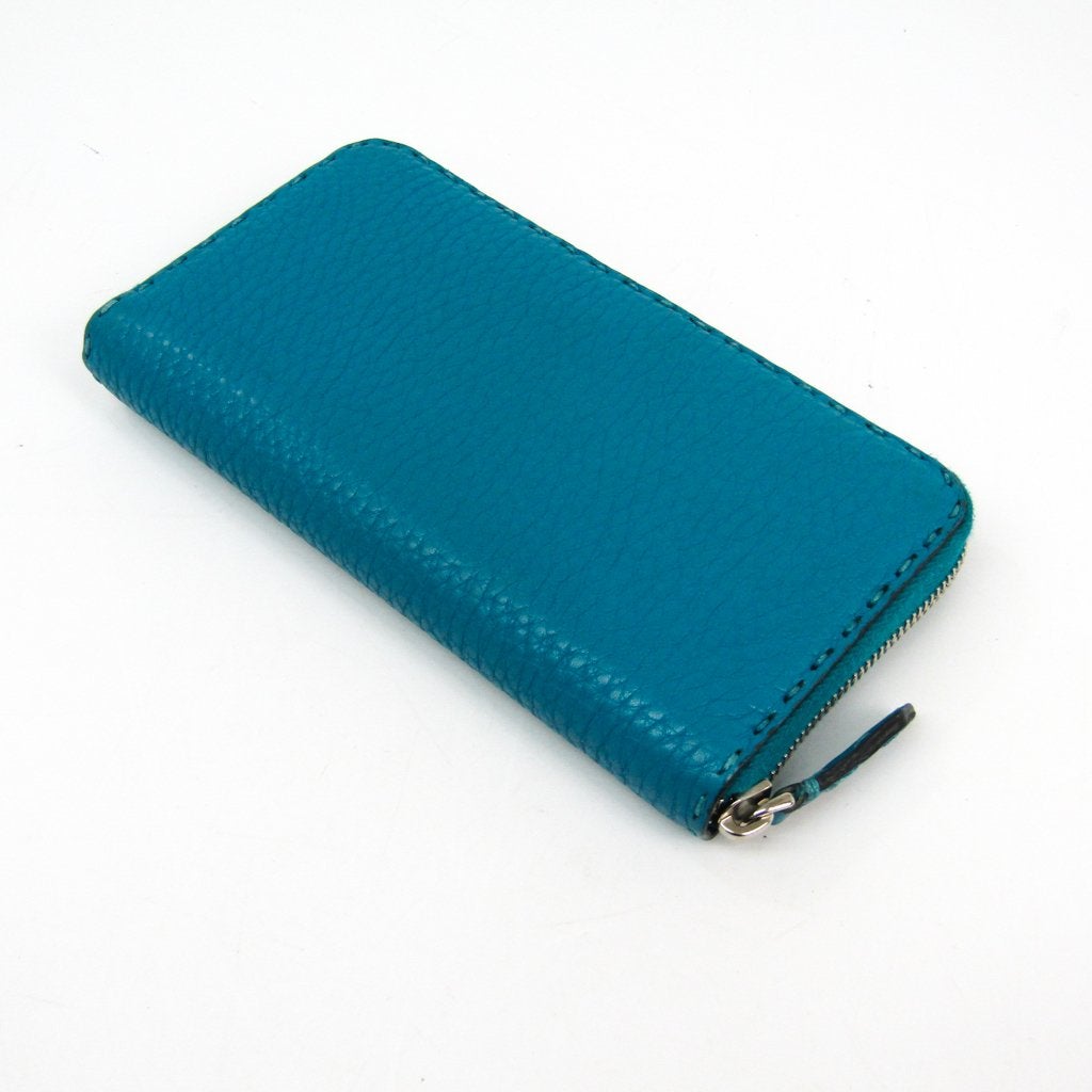 Fendi Blue Leather Zip Around Selleria Wallet