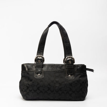 Coach Black Monogram Buckle Strap Shoulder Bag