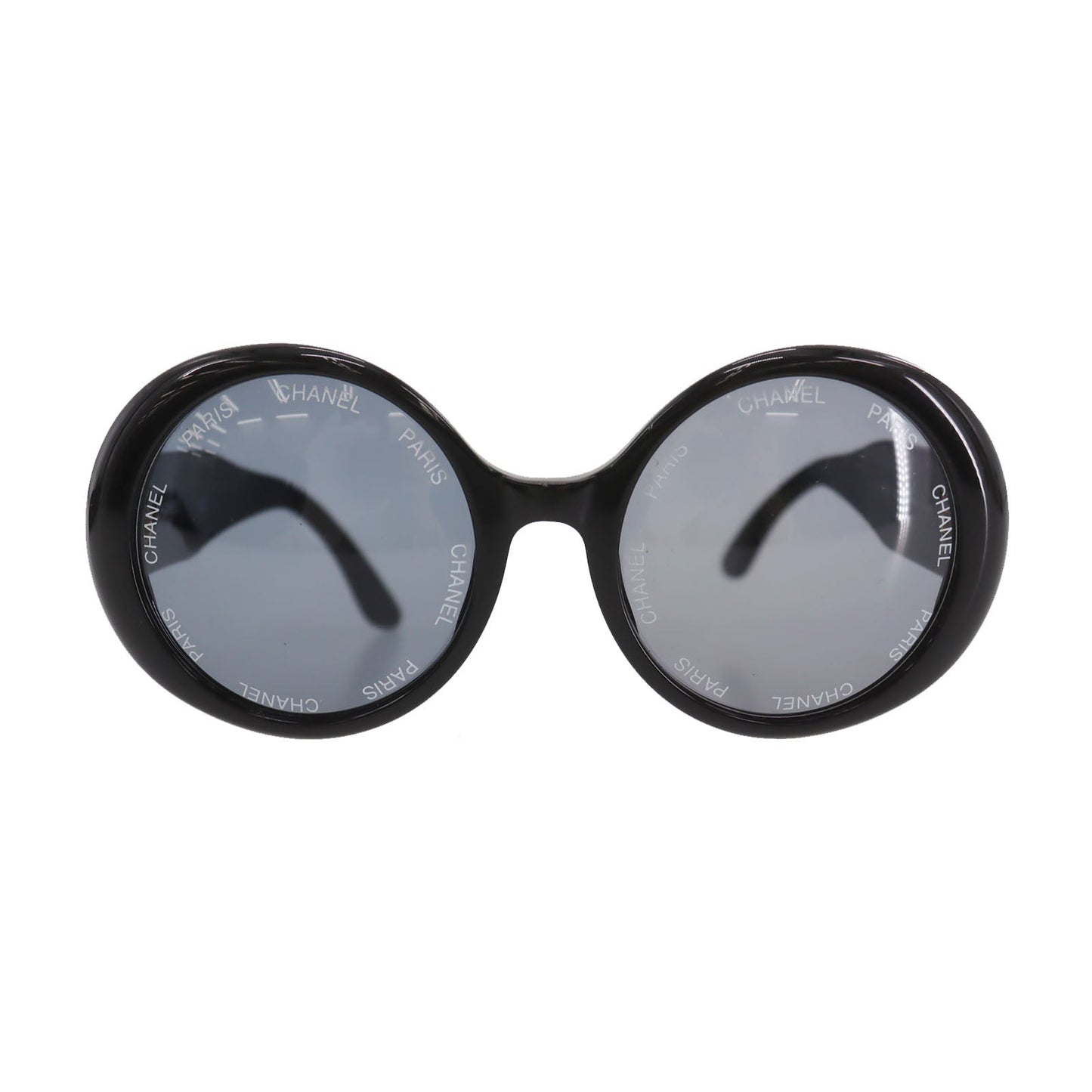 CHANEL CC Logos Sunglasses Black Round Eye Wear #CP867