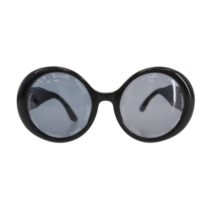 CHANEL CC Logos Sunglasses Black Round Eye Wear #CP867