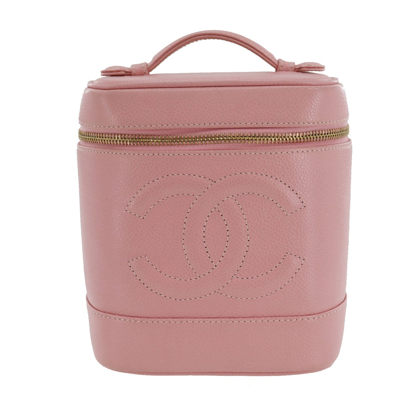 CHANEL CC  Handbag Vanity Pink Caviar Skin Leather Vintage France #CS540