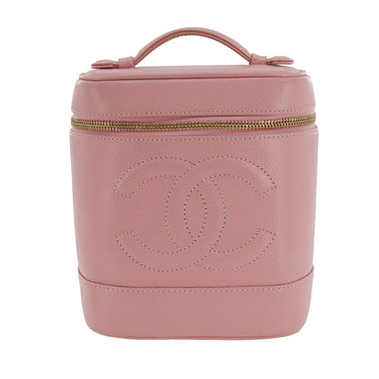 CHANEL CC  Handbag Vanity Pink Caviar Skin Leather Vintage France #CS540