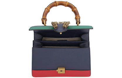 (WMNS) GUCCI Dionysus Tiger Head Bamboo Stripe Webbing Colorblock Leather handbag Mini Navy Blue / Green / Red Retro 523367-CWLMT-8543