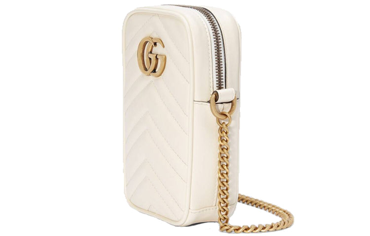 (WMNS) Gucci GG Marmont Gold Logo Leather Chain Shoulder Messenger Bag Mini White Classic 598597-DTDCT-9022