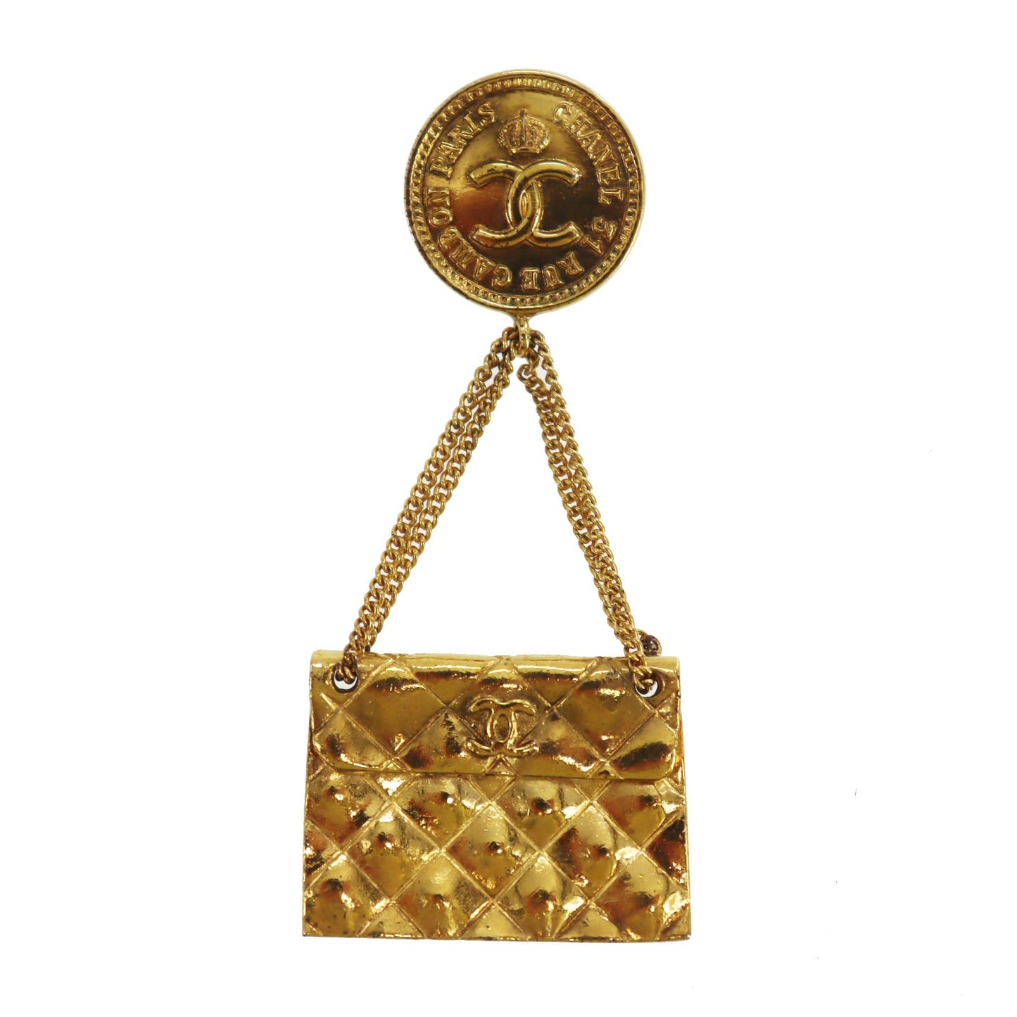 CHANEL CC Logo  Matelasse Swing Pin Brooch Gold Plated 26 Vintage #BX144 S
