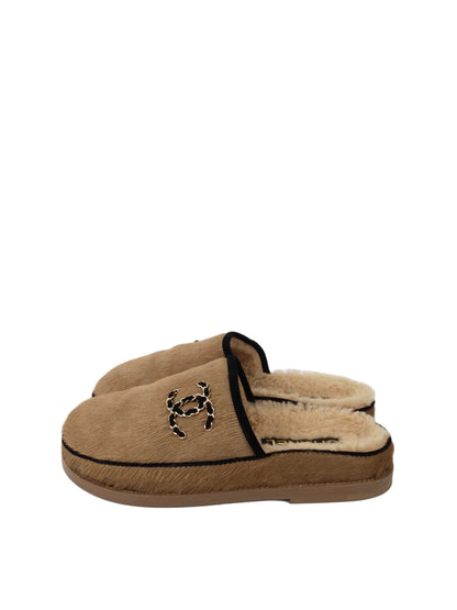 Chanel Chain CC Mules Pony Hair and Shearling 36.5