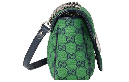 (WMNS) GUCCI Leather GG Marmont Multicolor Logo Single-Shoulder Bag Small Green/Blue 443497-2UZCN-3368
