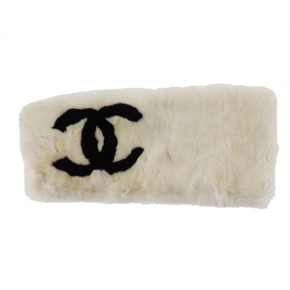 CHANEL CC Logos Fur Scarf Muffler 100% Rabbit White #CO713