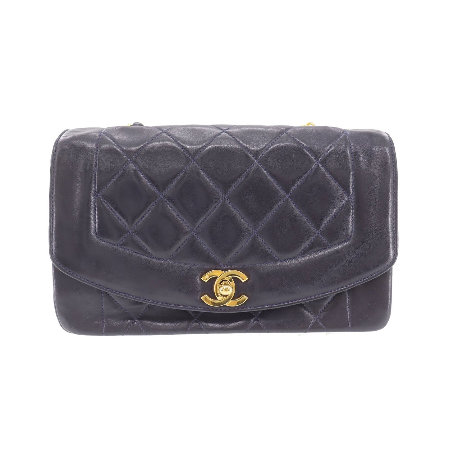 CHANEL Diana Matelasse 22  Shoulder Bag Navy Lambskin Vintage #CP684