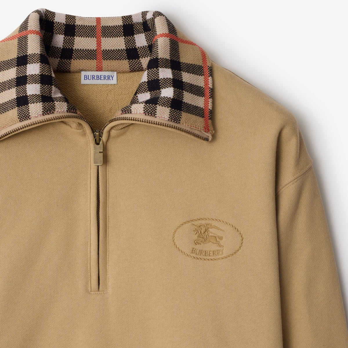 Burberry Check Collar Cotton Half-Zip Sweatshirt
