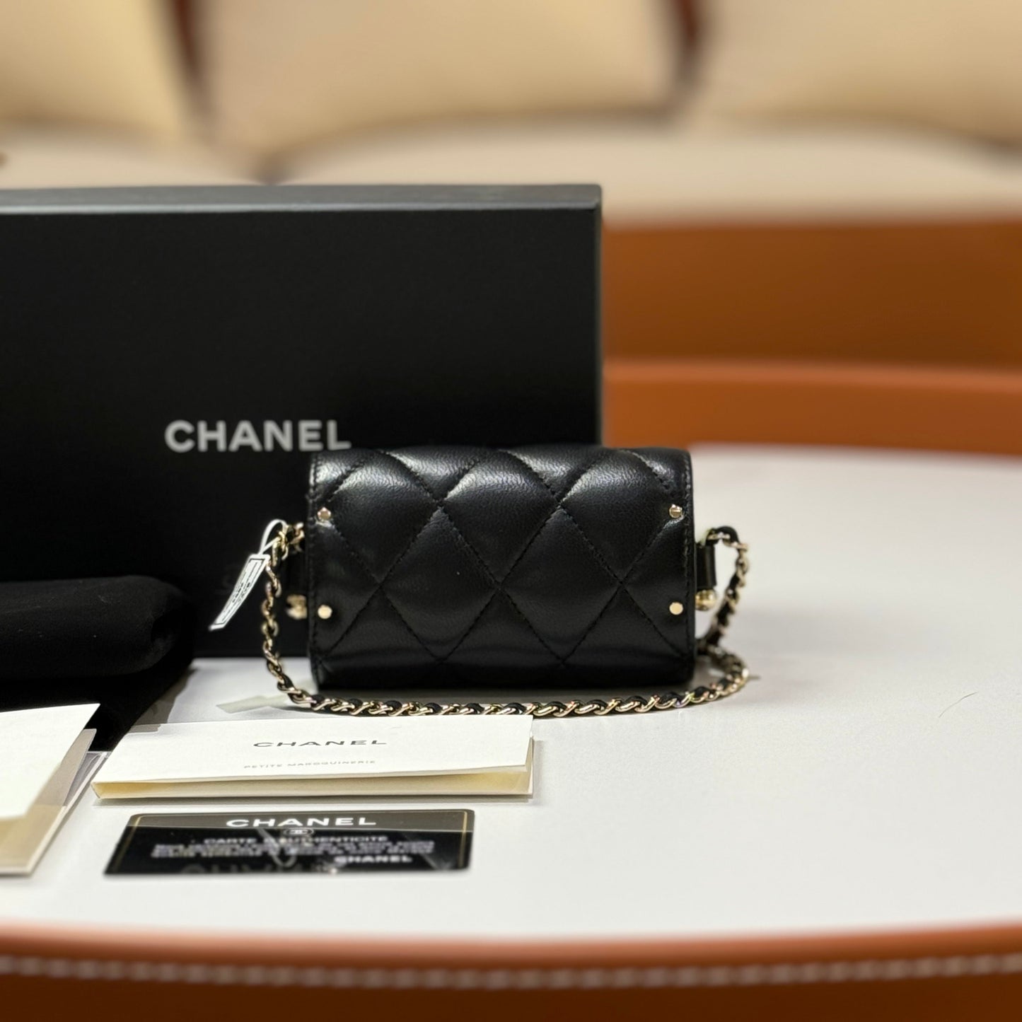 CHANEL LIPSTICK CYLINDER BAG IN BLACK WITH GOLD CHAIN