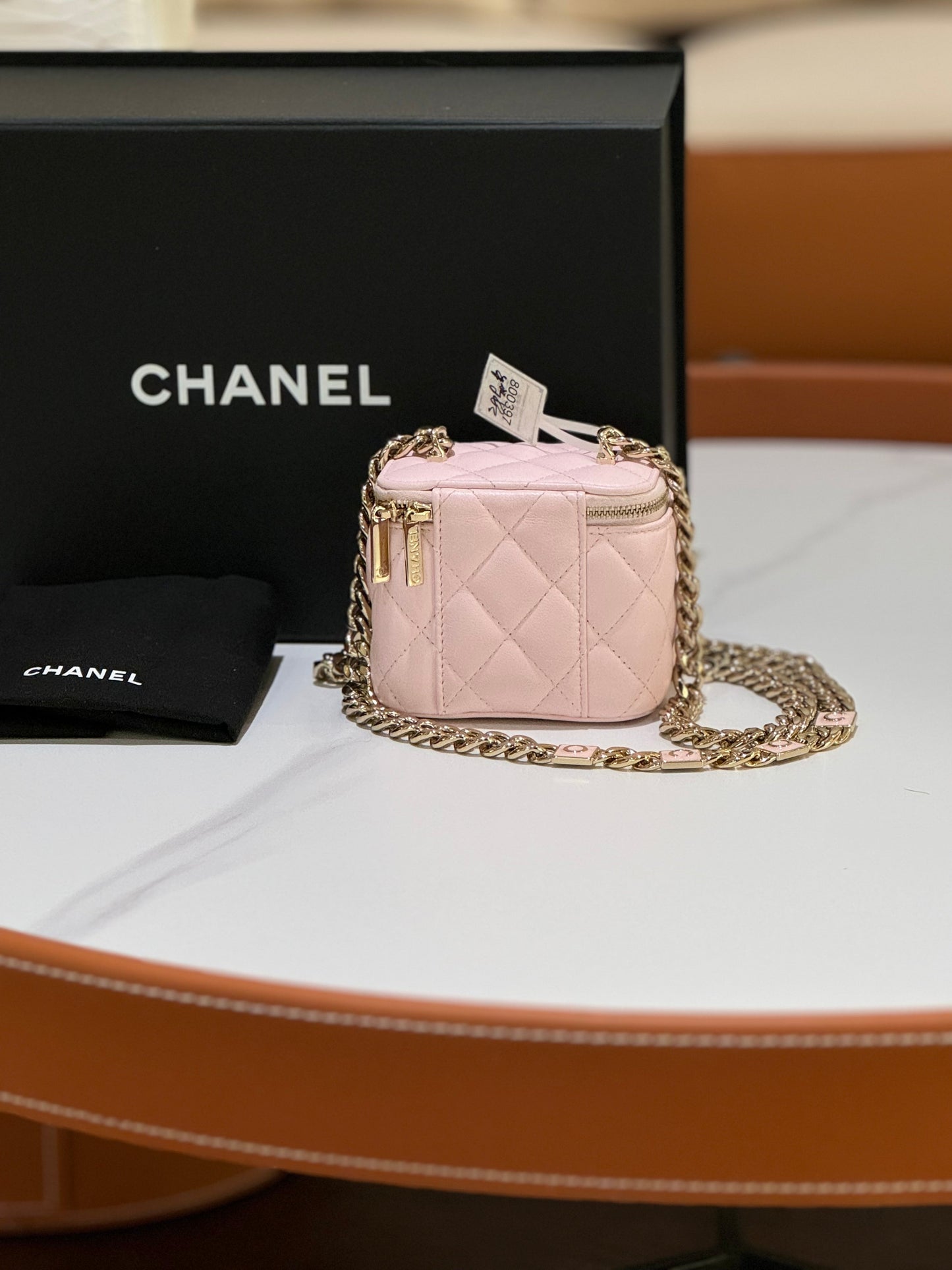 CHANEL BOX BAG PINK LAMBSKIN WITH GOLD CHAIN