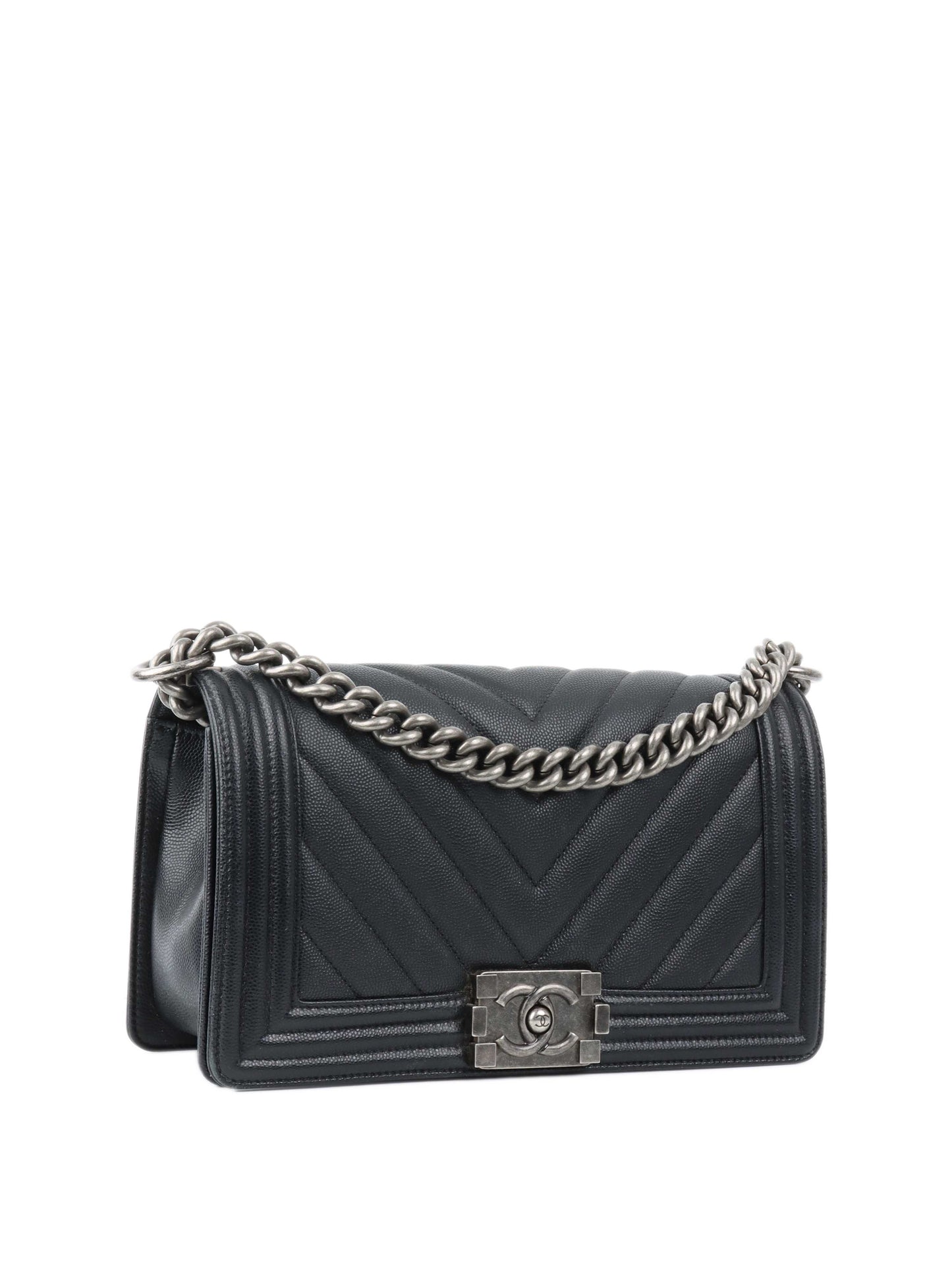 Chanel Medium Black Chevron Boy Bag.