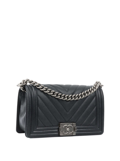 Chanel Medium Black Chevron Boy Bag.
