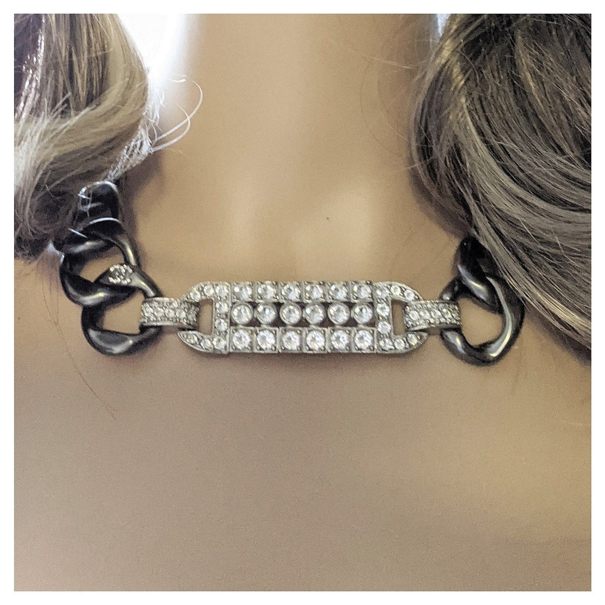 Chanel Strass & Ruthenium Metal Chain Necklace