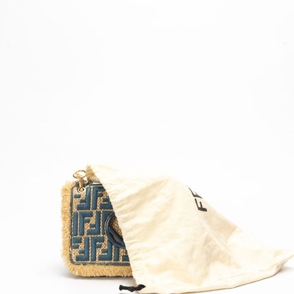 Fendi Beige/Blue Raffia Small Kan Shoulder Bag